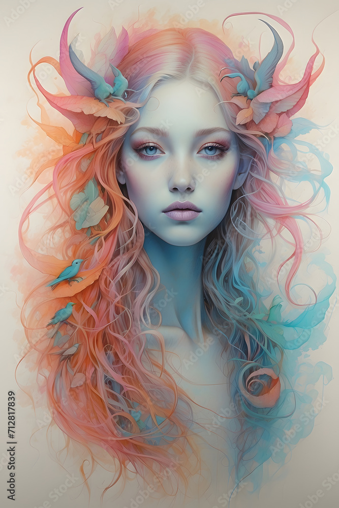 mustical creature, women godess very colorfull mustical creature, women godess very colorfull