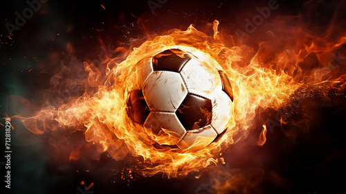 fiery soccer ball in goal with net in flames © Aura