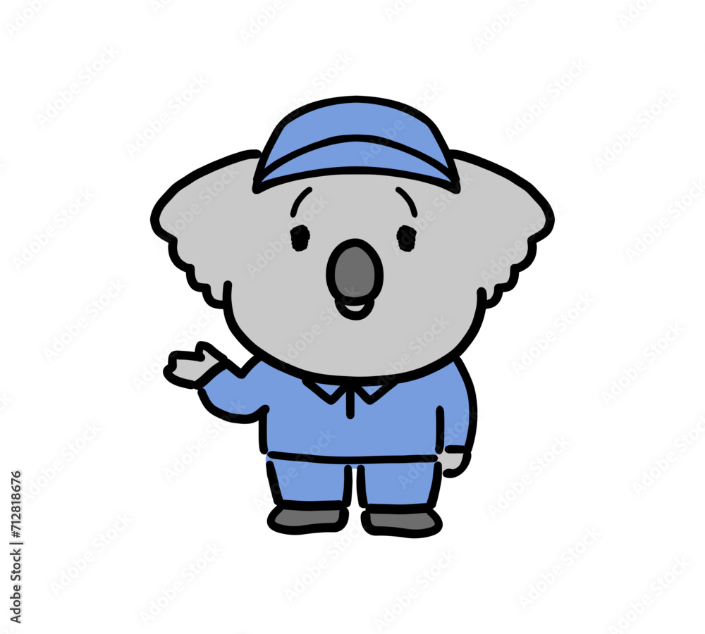 案内をする作業着姿のコアラのキャラクター 案内をする作業着姿のコアラのキャラクター