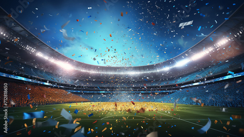 football stadium background with flying confetti photo