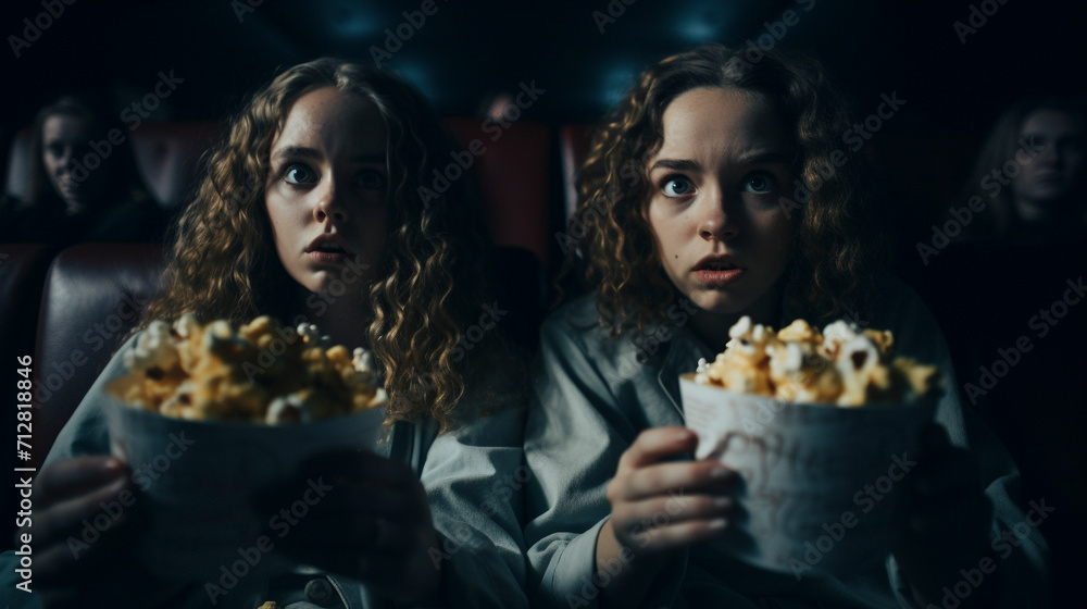 Enchanting Cinema: Two Girls Lost in Movie Delight, Generative AI
