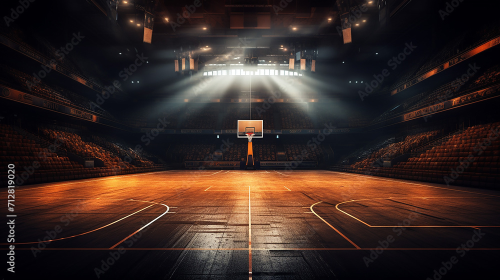 professional basketball court arena background with light - obrazy, fototapety, plakaty 