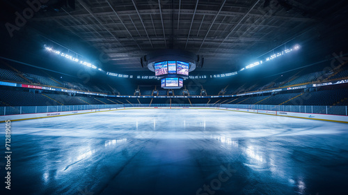 professional hockey stadium and an empty ice rink