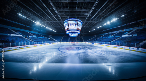 professional hockey stadium and an empty ice rink with light © Aura