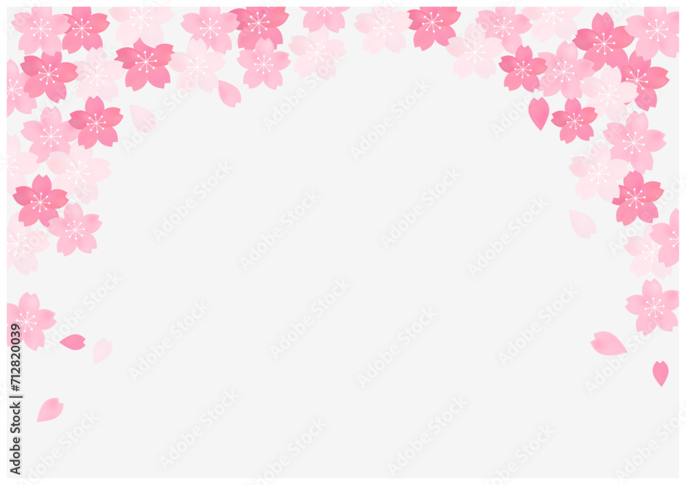 桜の花の舞う春の美しい桜フレーム背景8薄色