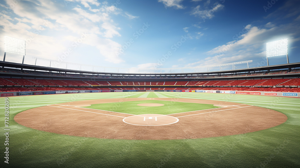 Fototapeta premium grand baseball stadium field diamond daylight view modern public sport building