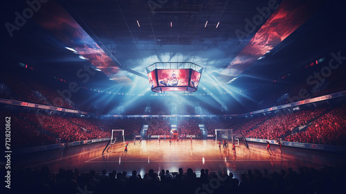 sport arena interior and professional volleyball court and crowd of fans around © Aura