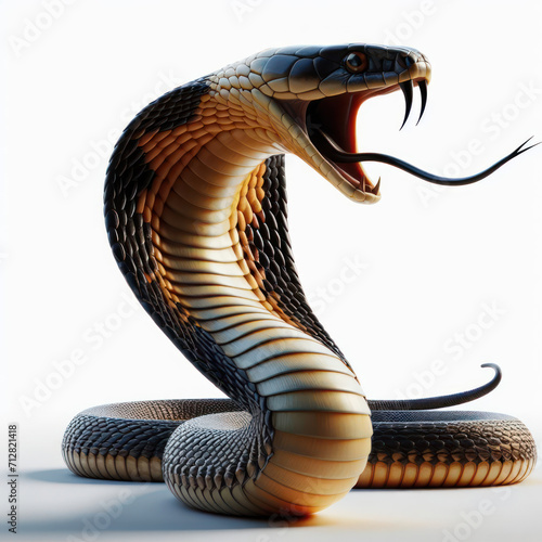 Egyptian cobra (Naja haje legionis), poisonous snake, viper, reptile, Cobra egipcia, serpiente venenosa, víbora, reptil, isolated on White background photo