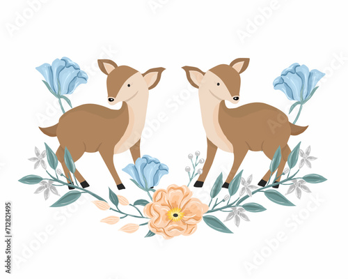 Cute Deer Animal Illustration With Flower