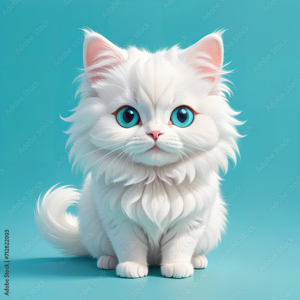 cartoon white angora cat