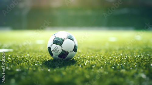 soccer ball on green stadium © Aura
