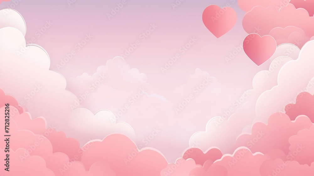 Pink sky and paper cut clouds and heart on valentines day Pink sky and paper cut clouds and heart on valentines day