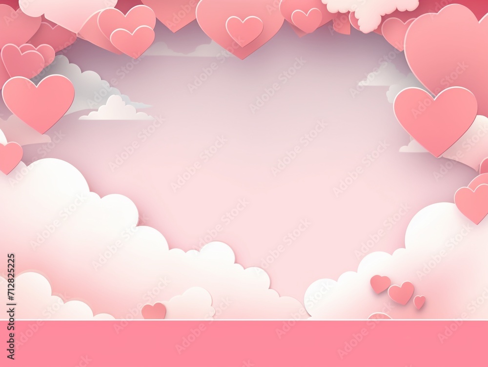 Pink sky and paper cut clouds and heart on valentines day Pink sky and paper cut clouds and heart on valentines day