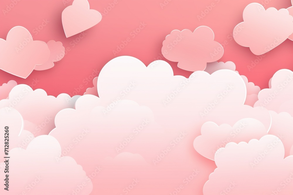 Pink sky and paper cut clouds and heart on valentines day Pink sky and paper cut clouds and heart on valentines day