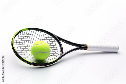 White background, 3D rendering of tennis racquet and ball. Generative AI © Lyra