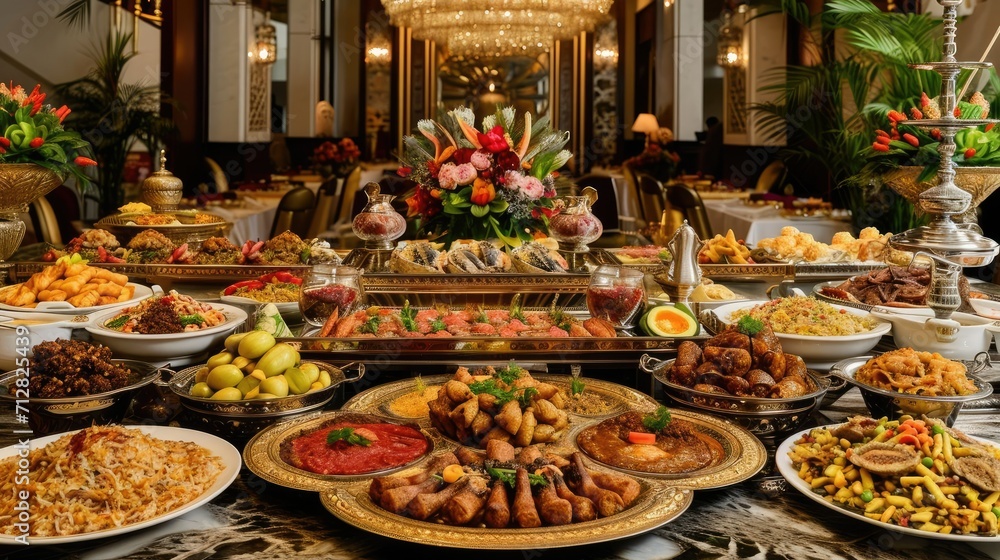 Ramadan Iftar Spread - A Feast for the Senses in a Majestic Banquet Hall