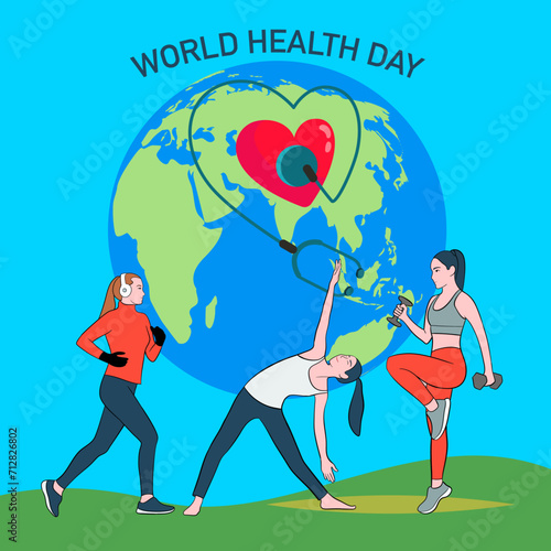 World Health Day on April 7th Illustration with Earth and HealthCare for Web Banner or Landing Page in Flat Cartoon Hand Drawn Templates.
