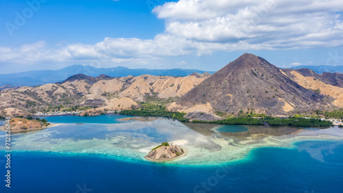 Aerial view of beaches and tourist boat sailing in Kelor Island  Flores Island  Indonesia