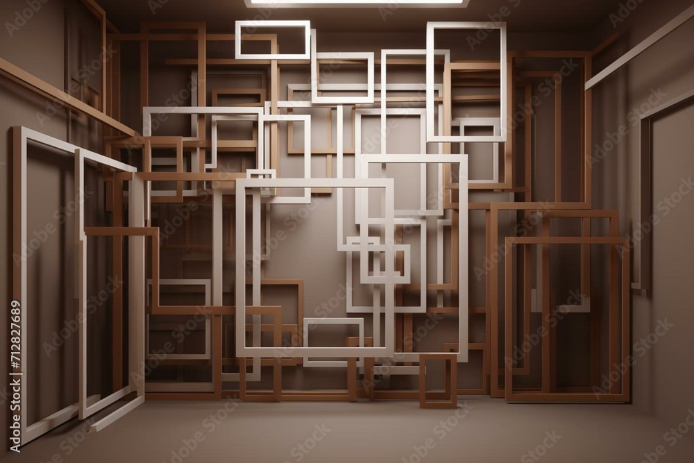 3D-rendered frames in an empty space. Generative AI