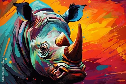 Colorful abstract illustration featuring a rhino. Generative AI © Meliora