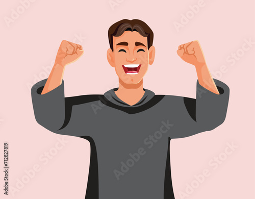 Cheerful Man Feeling Excited and Happy Celebrating Vector Character.Excited guy feeling successful after an achievement 

