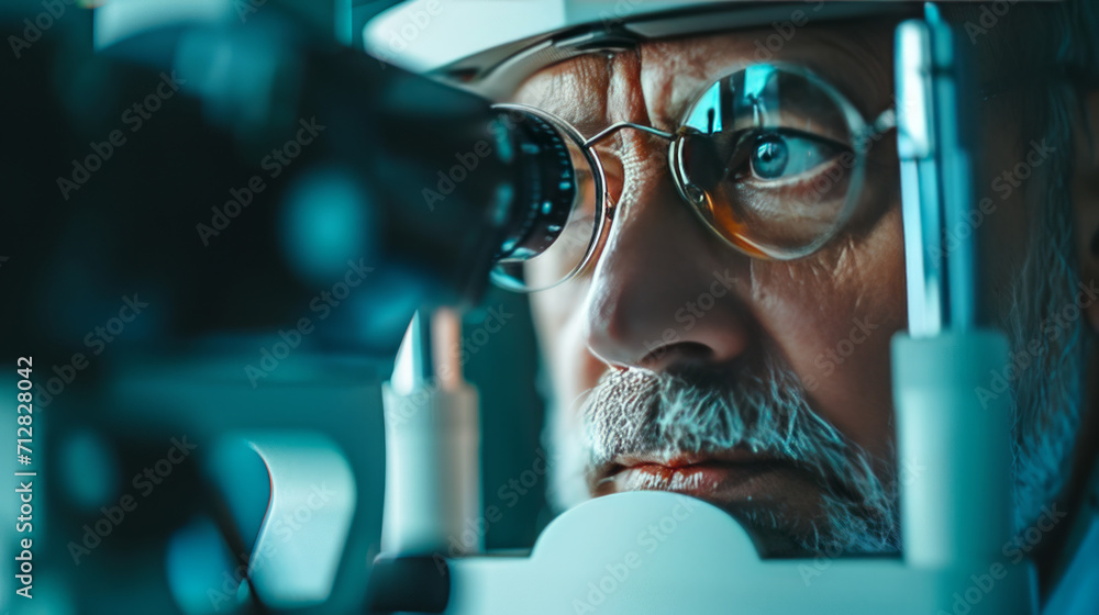 A man has his eyesight checked by an ophthalmologist. Laser vision correction. A man has his eyesight checked by an ophthalmologist. Laser vision correction.