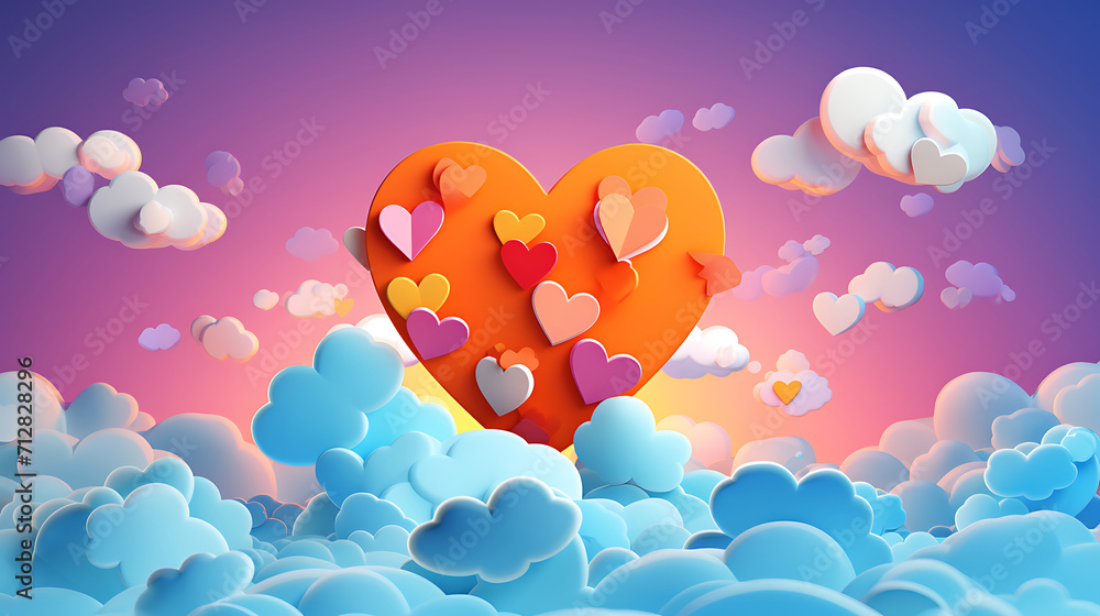 beautiful valentine day with heart in clouds colorful, abstract background. beautiful valentine day with heart in clouds colorful, abstract background.