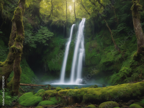 Mystic lush forest waterfall - - generated by ai © CarlosAlberto