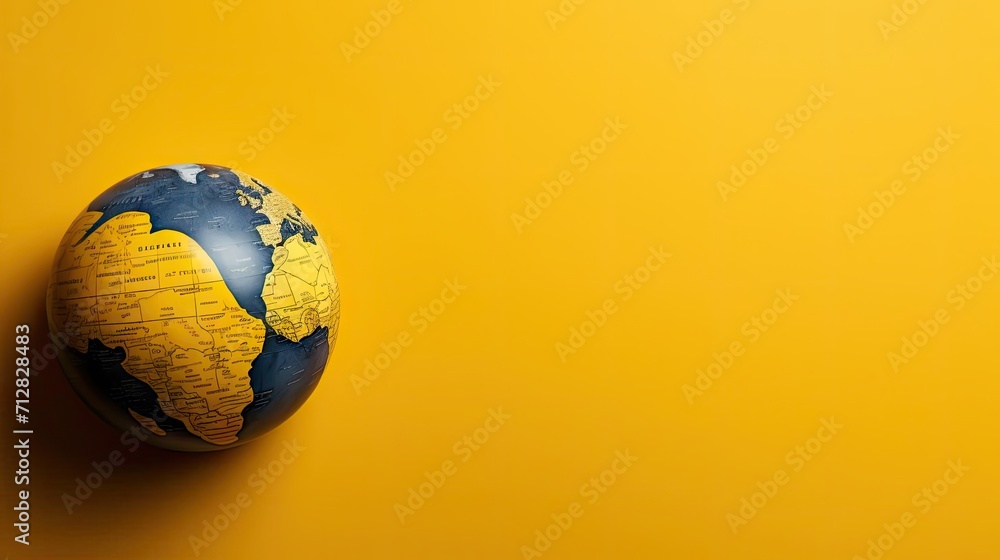 top view of world health day concept background with planet earth ornament and yellow background top view of world health day concept background with planet earth ornament and yellow background