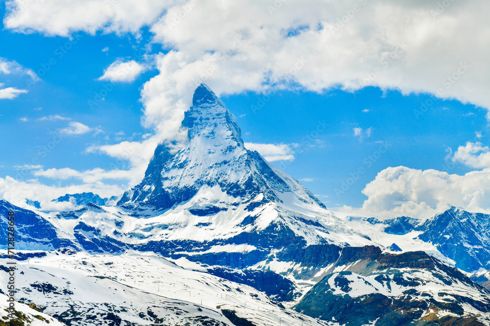 View of Swiss alp with Matterhorn peak in sunny day Zermatt Switzerland View of Swiss alp with Matterhorn peak in sunny day Zermatt Switzerland