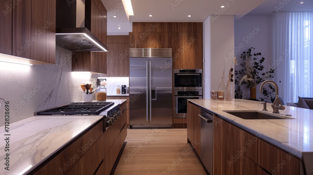 Modern kitchen design in a minimalist style. Modern kitchen design in a minimalist style.