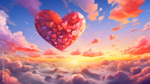 beautiful valentine day with heart in clouds colorful, abstract background.