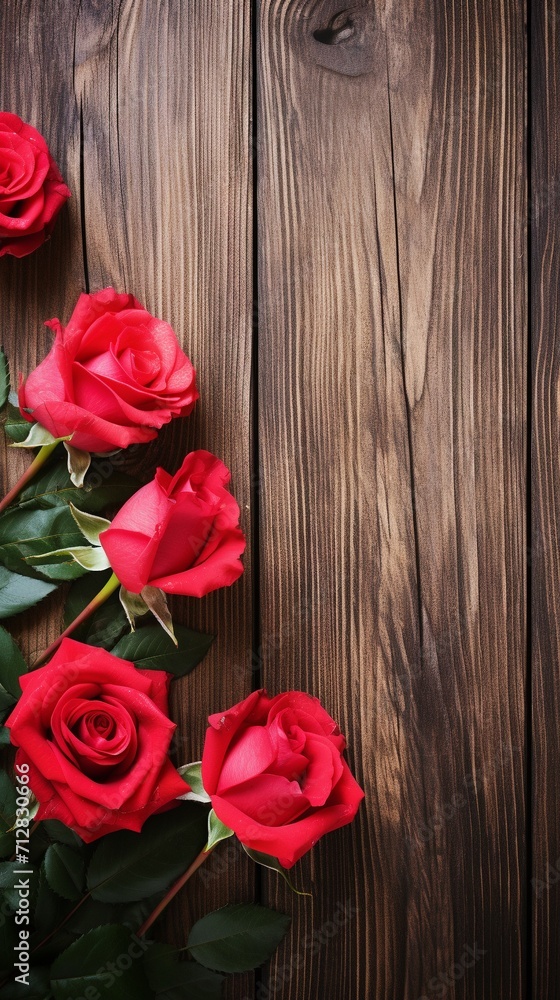 Beautiful Red Rose Flowers Over Rustic Wood Background. Beautiful Red Rose Flowers Over Rustic Wood Background.