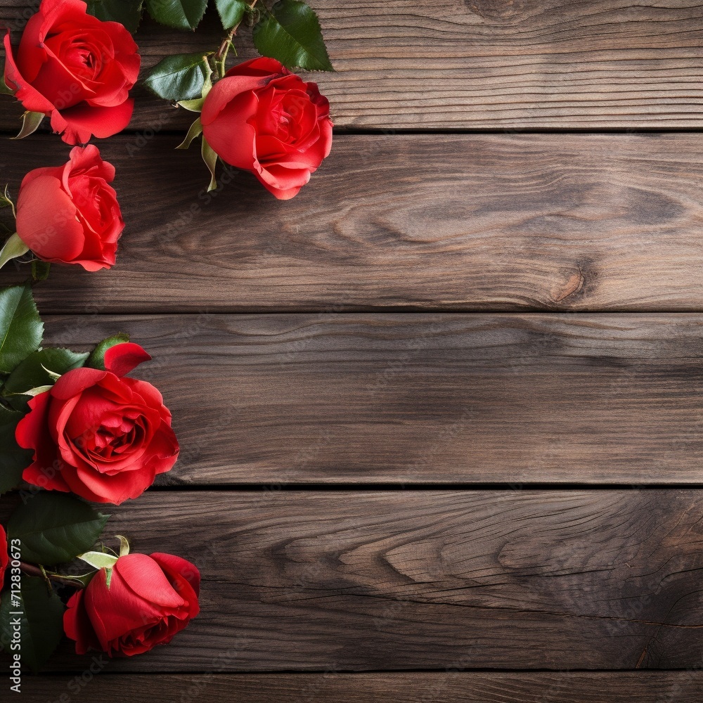 Beautiful Red Rose Flowers Over Rustic Wood Background. Beautiful Red Rose Flowers Over Rustic Wood Background.