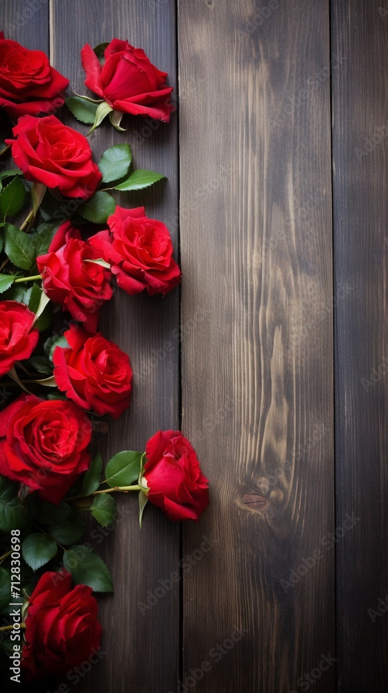 Beautiful Red Rose Flowers Over Rustic Wood Background. Beautiful Red Rose Flowers Over Rustic Wood Background.