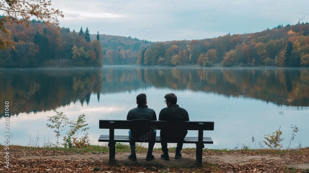 cute couple sitting in front of a beautiful lake in a park 4k cute couple sitting in front of a beautiful lake in a park 4k