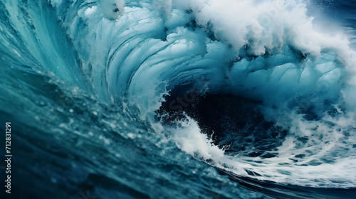 large ocean waves are breaking in the blue sky