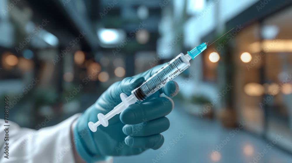 The doctor is preparing to give an injection to the patient. Syringe close-up. The doctor is preparing to give an injection to the patient. Syringe close-up.