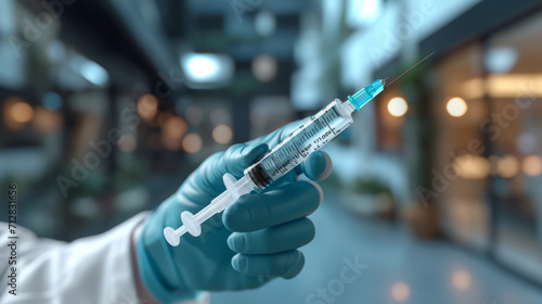 The doctor is preparing to give an injection to the patient. Syringe close-up.