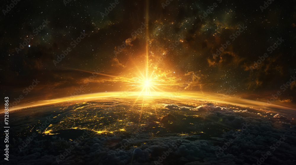 The sun rises over the planet.