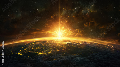 The sun rises over the planet.