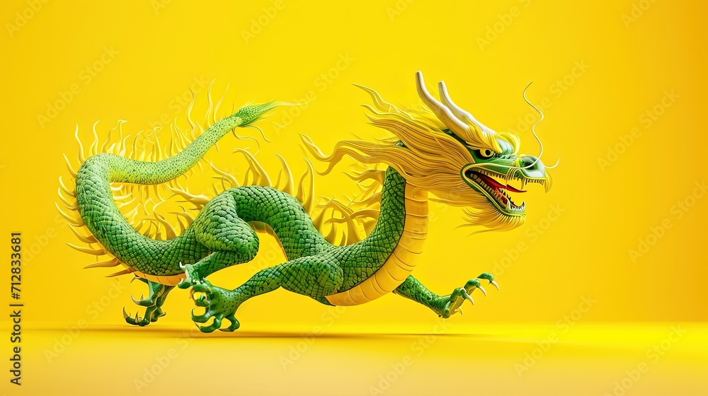 Fototapeta premium Green Chinese Dragon on Yellow Background