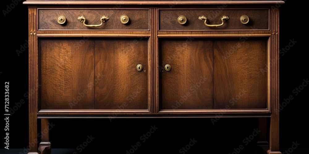 Fototapeta premium Isolated antique oak sideboard base with brass handles