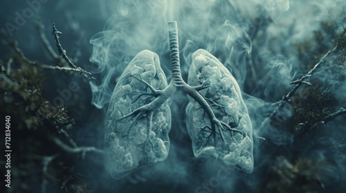 A person's lungs become smoking after many years. The effect of cigarettes on the lungs. photo