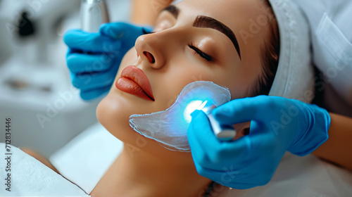Professional procedure with a dermatologist. Face cleaning. Beauty saloon.
