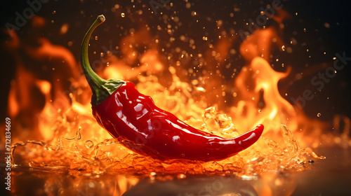 Hot spicy chilli pepper with flames photo