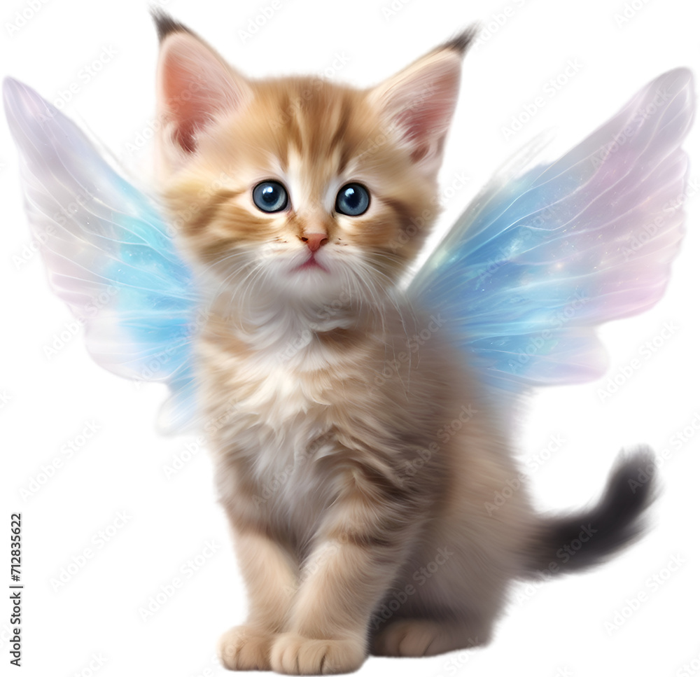 Fairy kitten with a magical wing. Fairy kitten with a magical wing.