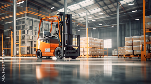 modern orange forklift in warehouse, industrial concept © growth.co