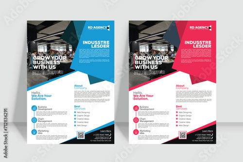Corporate business flyer template  in A4. 2 Color ways included.Can be adapt to Brochure, Annual Report, Magazine,Poster, Corporate Presentation, Portfolio, Banner, Website.