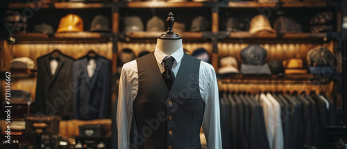Mannequin with new clothes in a men's suit store.